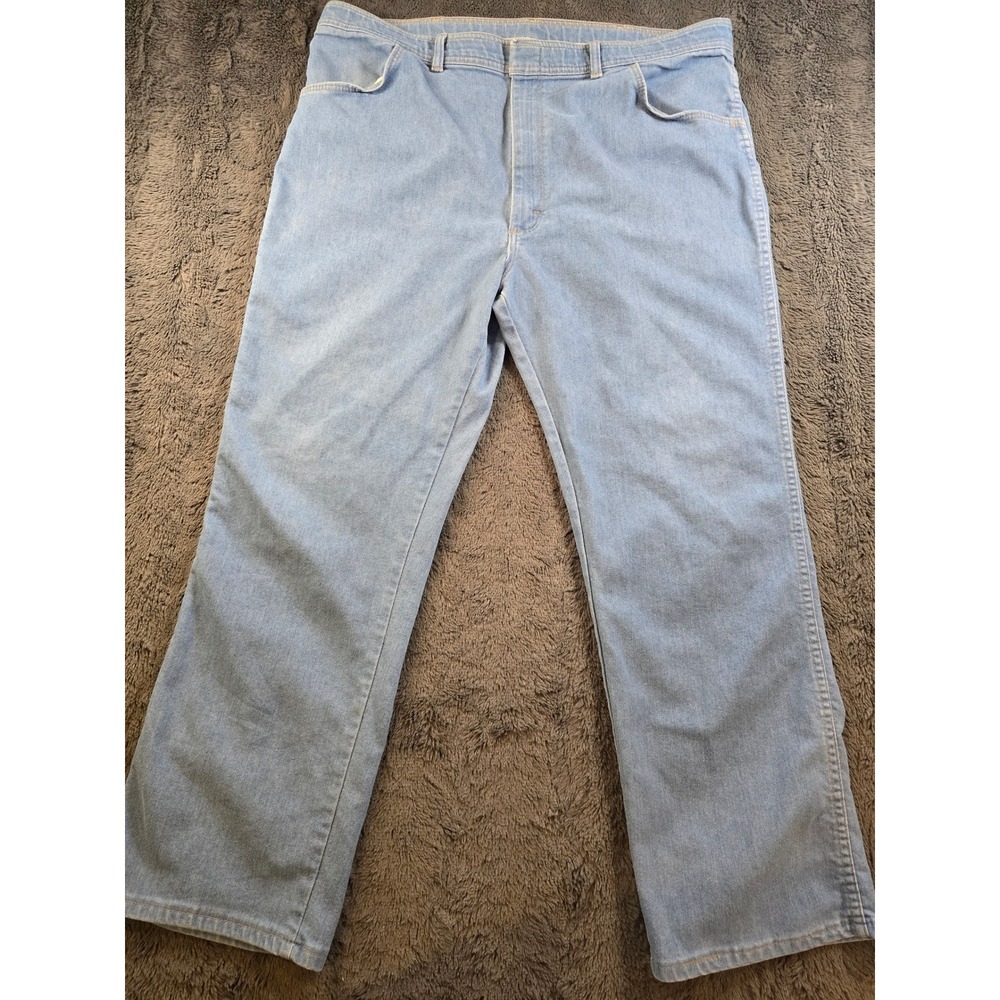 Vintage Wrangler Mens 44x30 Light Wash Blue Denim Straight Leg Jeans Made in USA